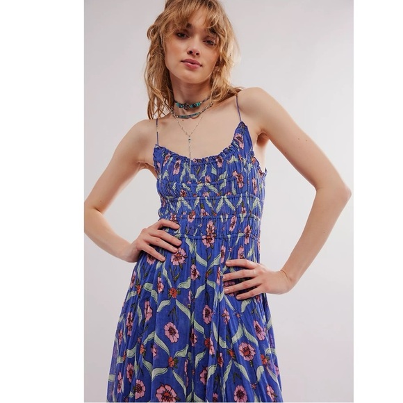 Free People FP One Ciella Maxi Dress Blue Small NWT Bohemian Fairy Floral Spring - Picture 5 of 17